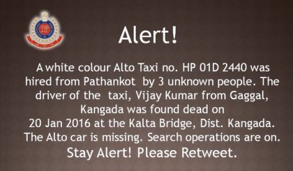 Taxi hired from Pathankot missing; Delhi Police issues alert
