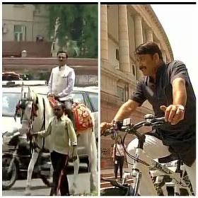 Cycle, horse the new modes of transport to India’s ‘temple of democracy’