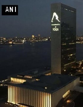 UN headquarters lit up ahead of International Yoga Day