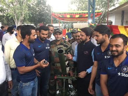 Lt Anurag Thakur and cricketers at Sikh BTA Hqs