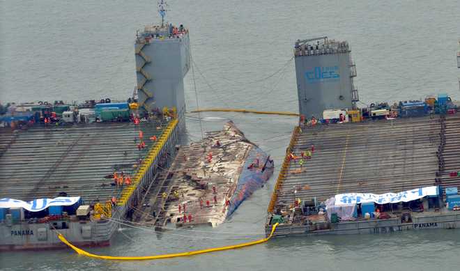 South Korean ferry that sank 3 years ago lifted from sea