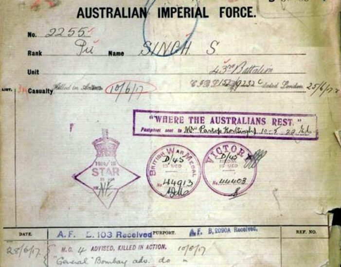 Australian govt searching for Punjab descendants of WW1 Sikh soldier, records carry clues
