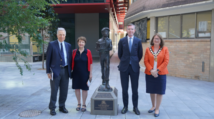 Sir James Martin statue finds a new home in bustling Parramatta Square