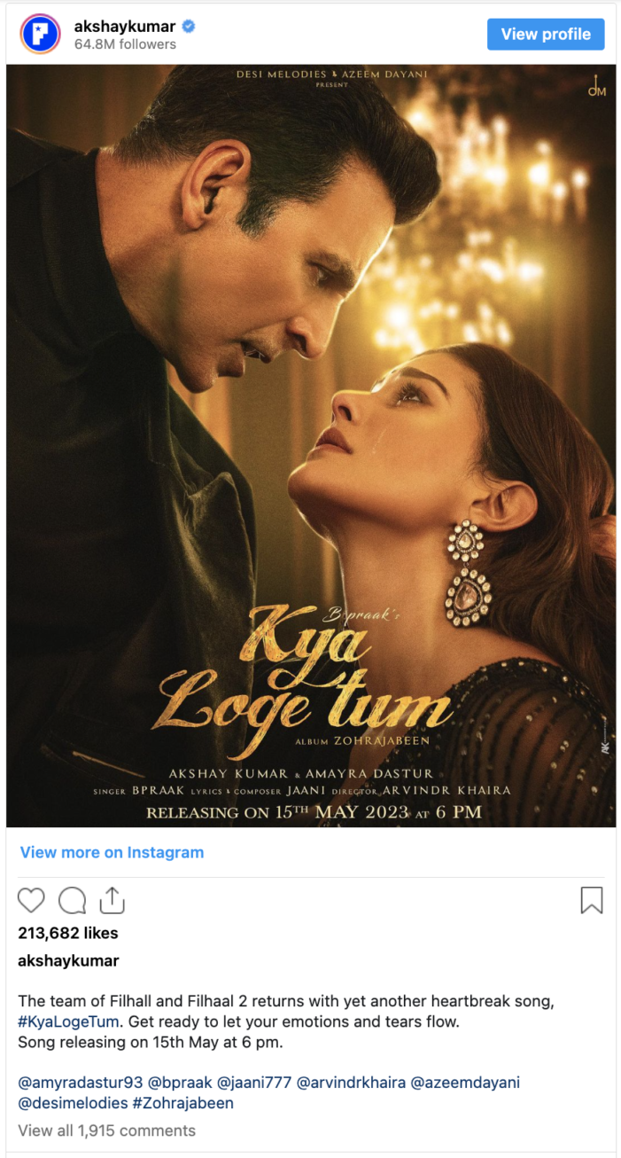 Akshay Kumar Announces his Next Music Video Collaboration with B Praak, “Kya Loge Tum” out 15 May