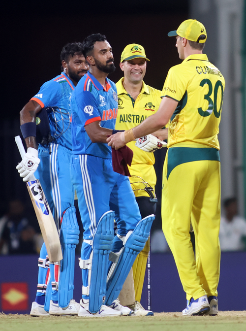 In the Men’s ODI World Cup, KL Rahul and Virat Kohli lead India to a six-wicket victory following a stellar performance by Jadeja, who took three wickets to dismiss Australia for 199 runs.