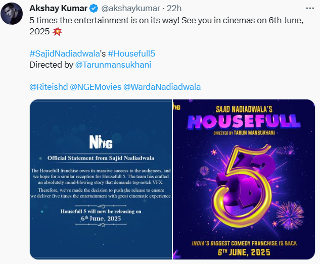 ‘Housefull 5’: Akshay Kumar Announces New Release Date